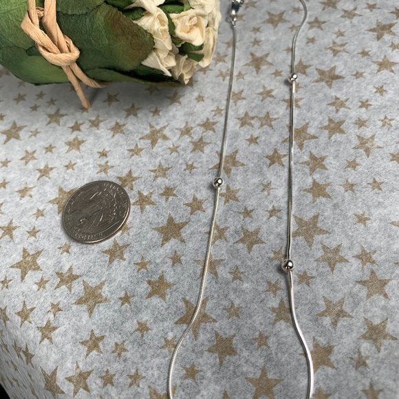 NEW 16" Real Silver Square Snake Chain & Bead Stationed Necklace - Picture 4 of 6